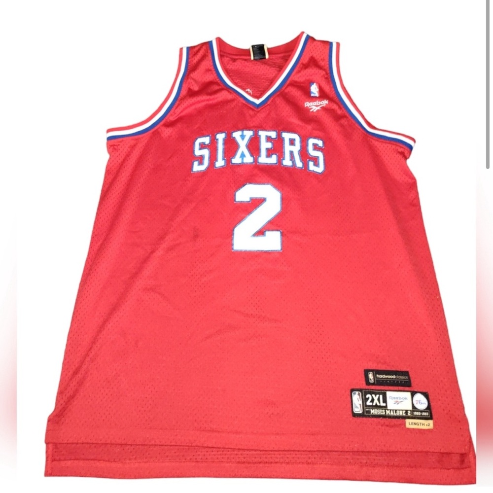 Moses Malone Philadelphia Sixers NBA Reebok Hardwood Classics Jersey Sz. 2X Red